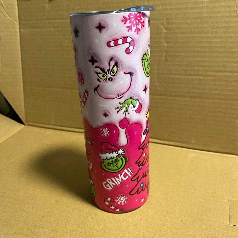 Pink Grinch Christmas Skinny Tumbler - Picture 3 of 7